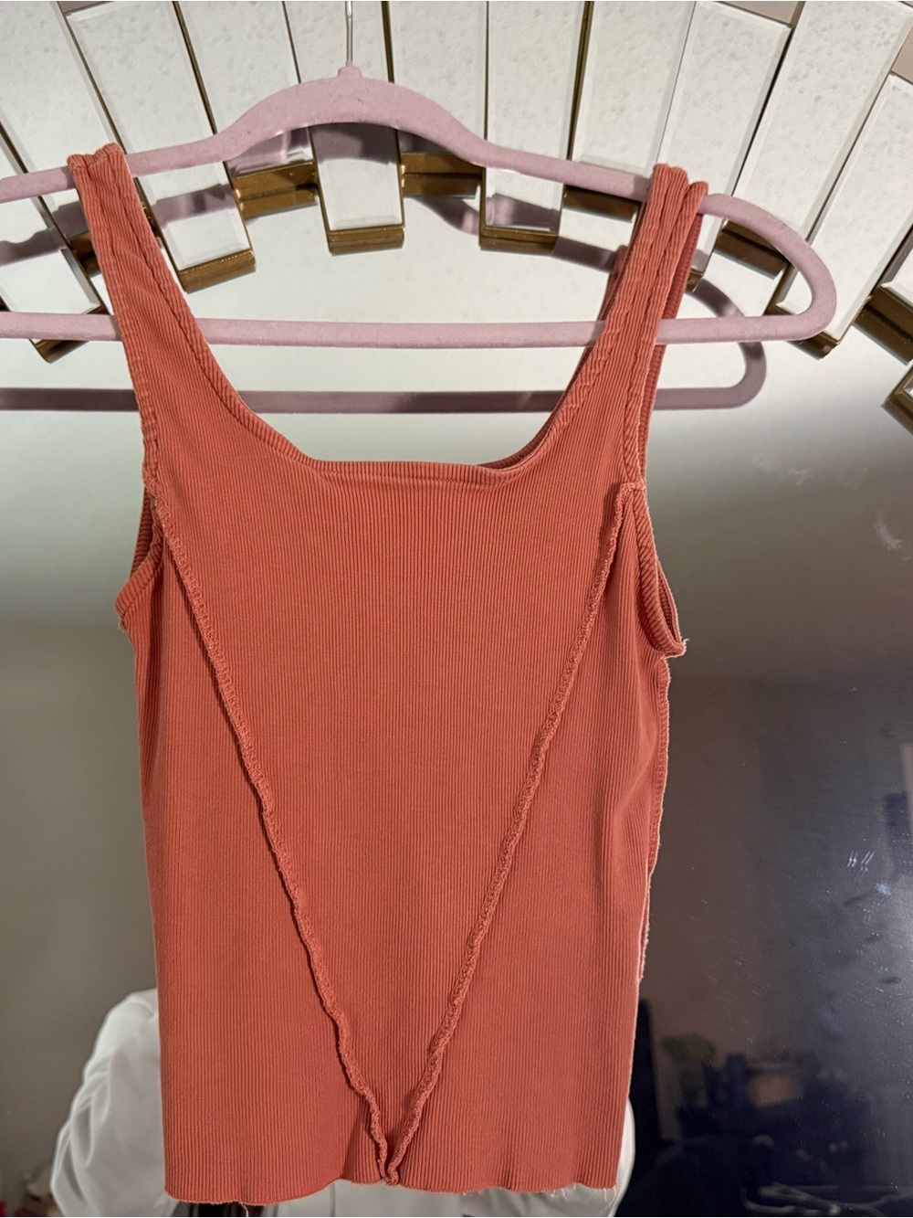 Ribbed Square-Neck Tank Top - Rust